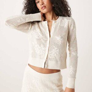 Abercrombie Open-Stitch Floral Cardigan, M Cream